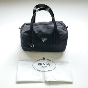 (Sale)Prada Logo Plate Small Nylon Boston Bag